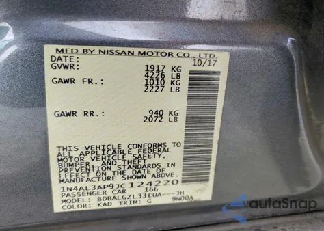 2018 Nissan Altima 2.5 from USA, damaged, VIN 1N4AL3AP9JC124220